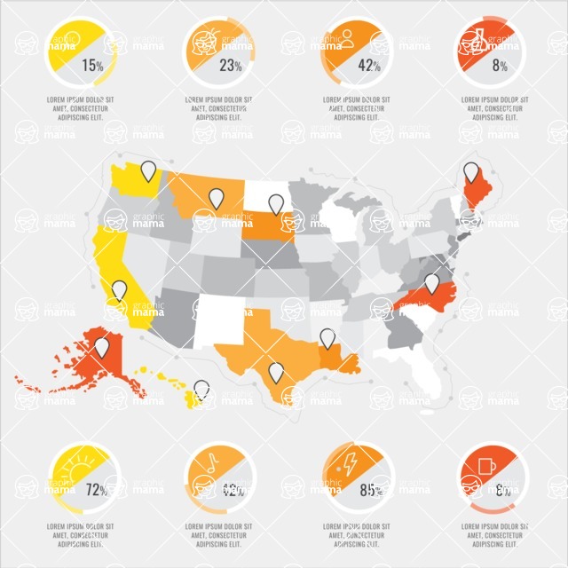Infographic Templates Collection - Vector, Photoshop, PowerPoint, Google Slides - USA Map Infographic Template
